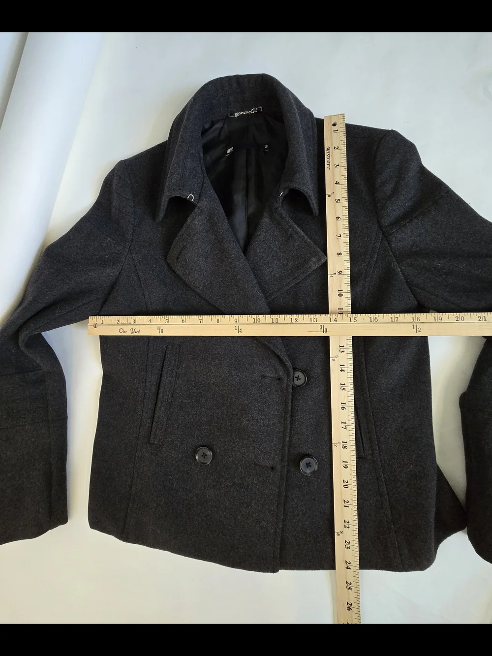 WE Charcoal Gray Wool Blend Double Breasted Cropped Pea Coat Jacket Women Size M